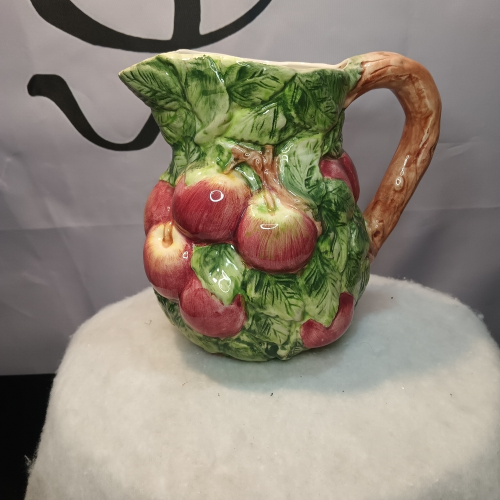 Vintage World Bazaar Majolica Pottery Apples 3d Design Pitcher